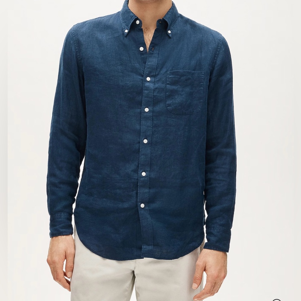 J. Crew Baird McNutt 100% Irish Linen Blue Casual Button-Down Mens Medium Slim